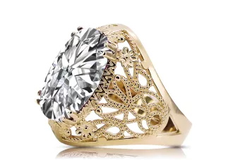 Oro amarillo de 14 quilates Circón Anillo Estilo vintage vrc074y